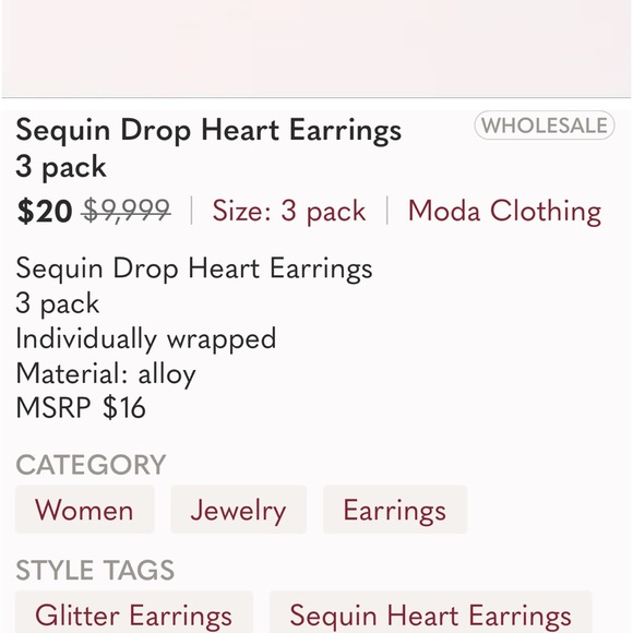 SEQUIN DROP HEART EARRINGS NWT - Picture 7 of 7